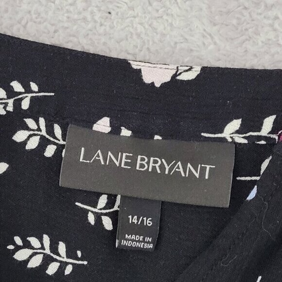 Lane Bryant Womens Floral Black Blouse 14/16 Rayon Long Sleeve JCT - Picture 4 of 9